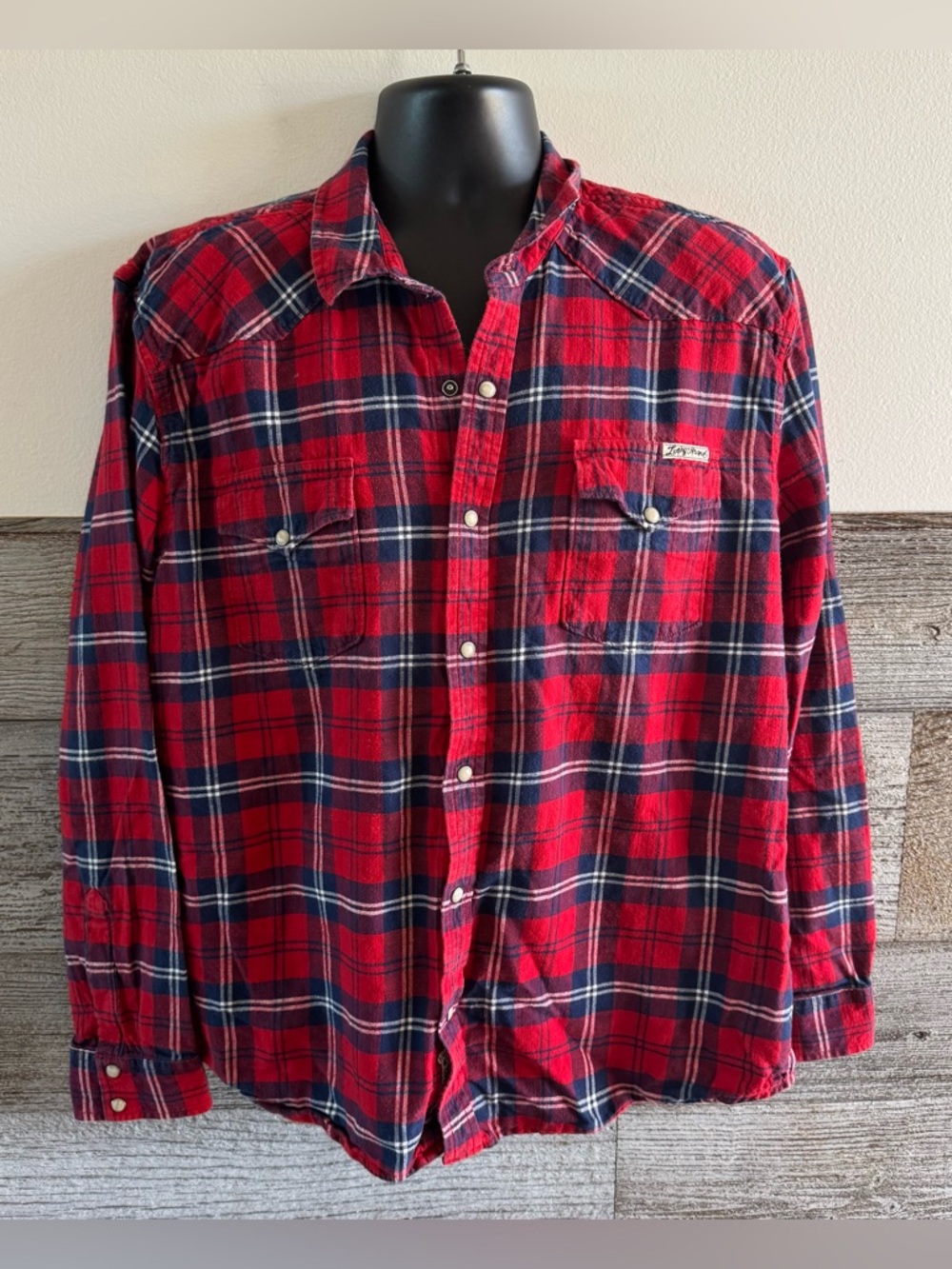 Vintage 2000s Lucky Brand Plaid Western Shirt Red Blue Snap Button Men’s XL (I1)